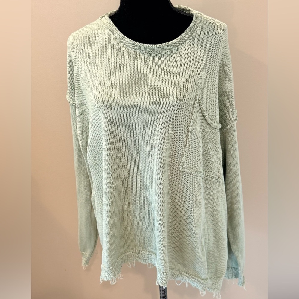 NWT Women’s EASEL Sage green wide neck raw hem oversized sweater- Size small - Picture 2 of 5
